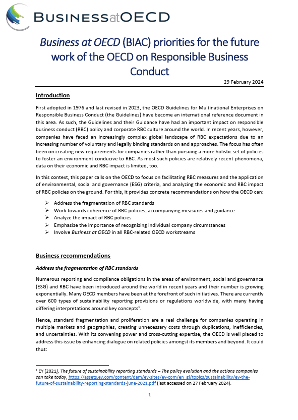 BIAC priorities on RBC